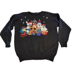 2X Holiday Sweater Teddy Bear Panda  Embroidered Christmas Work in Progress 1980